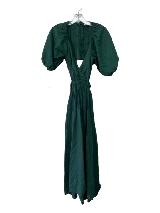 All About May Size 2 Deep Green COTTON & LINEN Surplice Short Puff Sleeve Dress Deep Green / 2