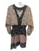 Love Sam Size XS Dusty Pink & Black Silk Floral V Neck Long Sheer Sleeve Dress Dusty Pink & Black / XS