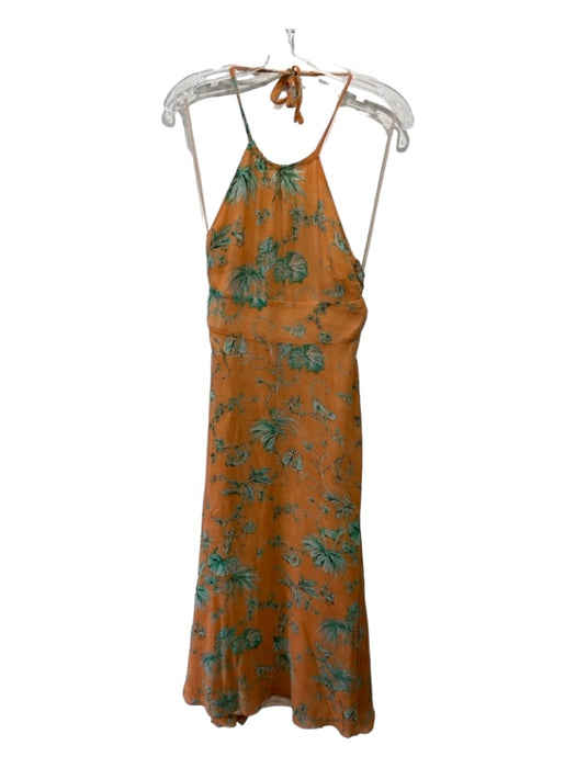 Red Valentino Size 38 Orange & Blue Silk Floral Paisley Halter Maxi Dress Orange & Blue / 38