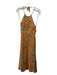 Red Valentino Size 38 Orange & Blue Silk Floral Paisley Halter Maxi Dress Orange & Blue / 38