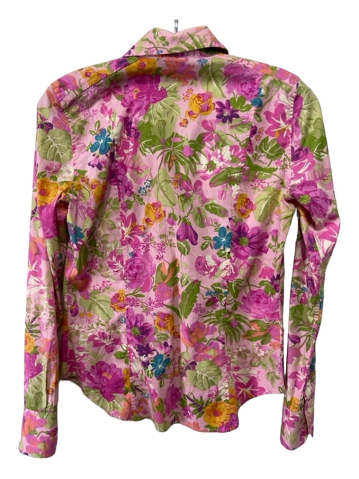 Etro Size 44 Pink & Multi Cotton Floral Collared Button Up Long Sleeve Top Pink & Multi / 44