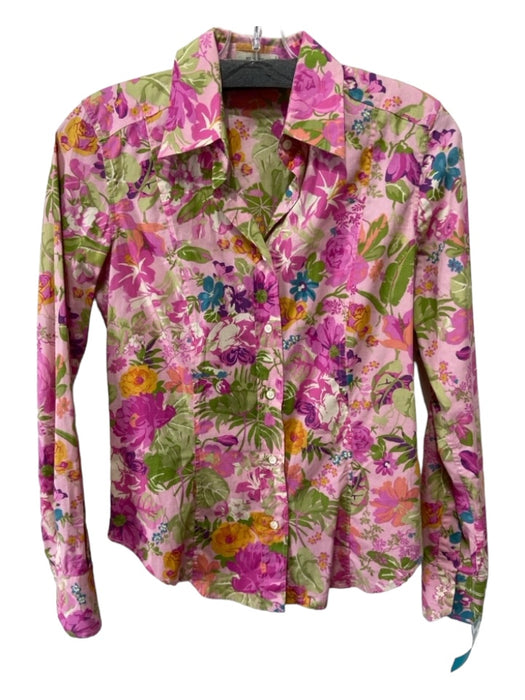 Etro Size 44 Pink & Multi Cotton Floral Collared Button Up Long Sleeve Top Pink & Multi / 44