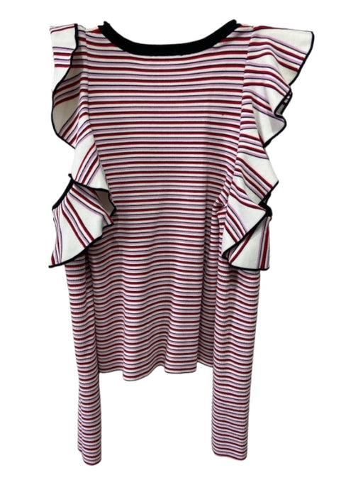 Whistles Size S Black White Pink Cold Shoulder Striped Long Sleeve Ruffle Top Black White Pink / S