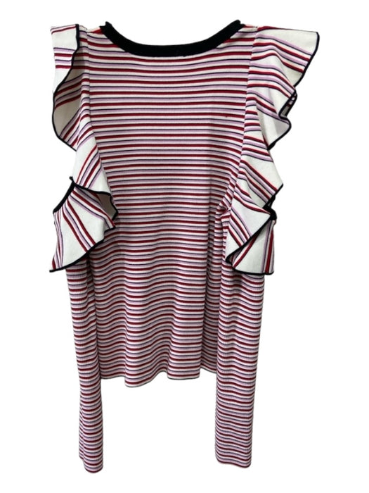 Whistles Size S Black White Pink Cold Shoulder Striped Long Sleeve Ruffle Top Black White Pink / S