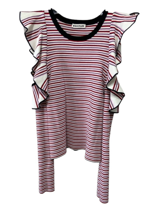 Whistles Size S Black White Pink Cold Shoulder Striped Long Sleeve Ruffle Top Black White Pink / S