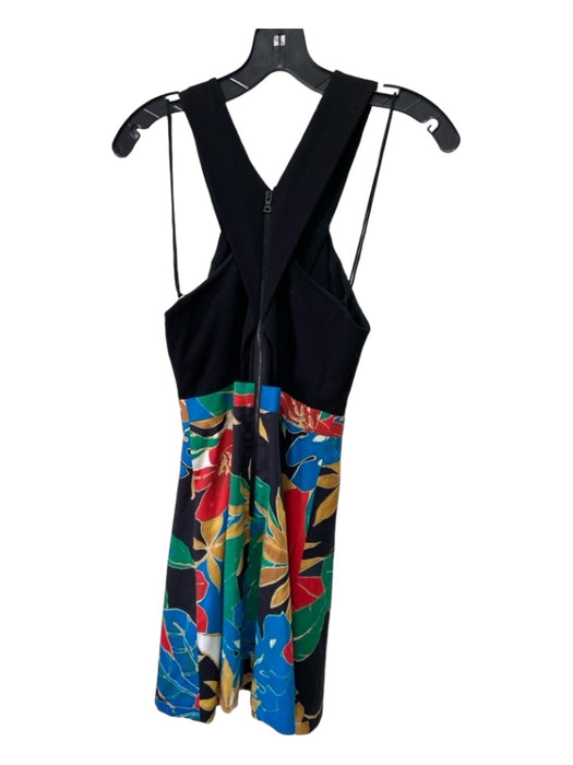 Alice + Olivia Size 4 Black & Multi Cotton Floral Sleeveless Criss Cross Dress Black & Multi / 4