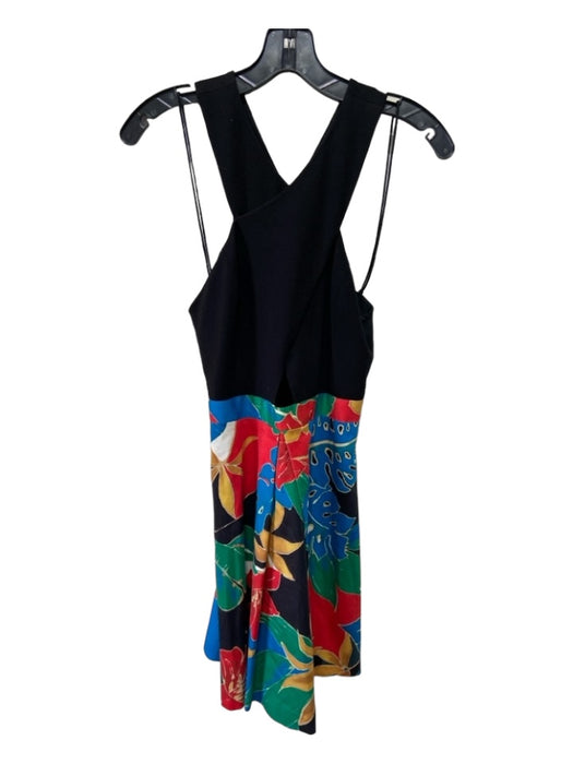 Alice + Olivia Size 4 Black & Multi Cotton Floral Sleeveless Criss Cross Dress Black & Multi / 4