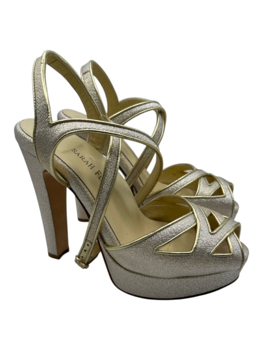 Sara Flint Shoe Size 37 Gold Leather Fabric Peep Toe Ankle Strap Platform Pumps Gold / 37