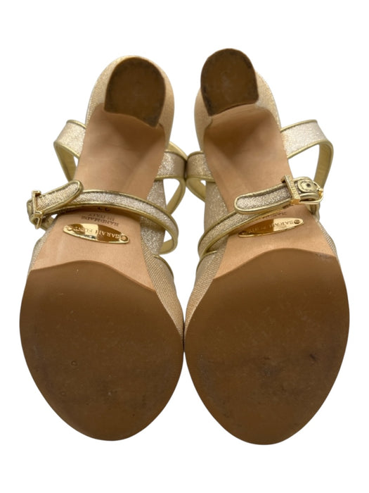 Sara Flint Shoe Size 37 Gold Leather Fabric Peep Toe Ankle Strap Platform Pumps Gold / 37