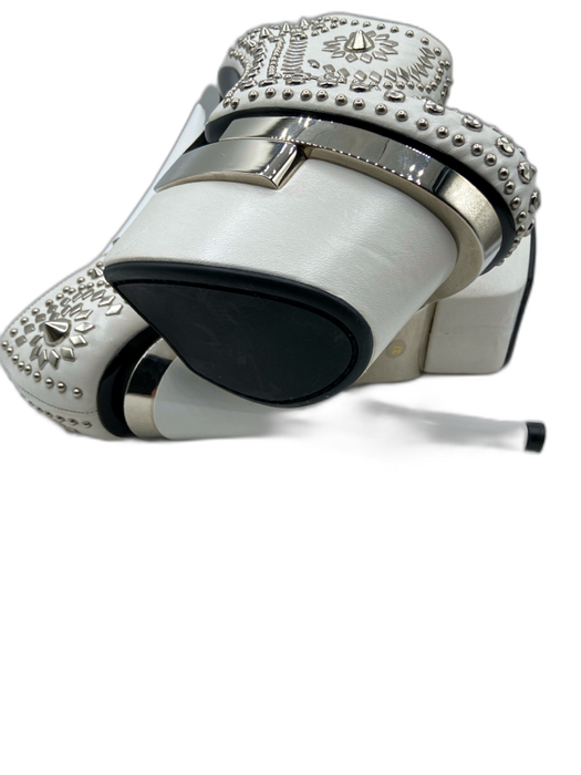 Versace Shoe Size 37 White & Silver Leather Studded Round Toe Platform Pumps White & Silver / 37