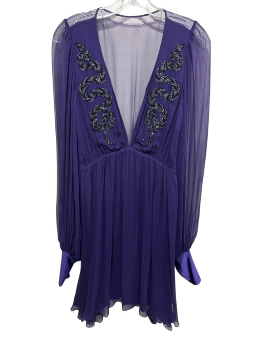 Thomas Wylde Size Est S Purple Missing Fabric Tag Semi Sheer Beaded V Neck Dress Purple / Est S