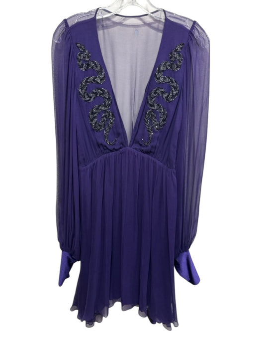 Thomas Wylde Size Est S Purple Missing Fabric Tag Semi Sheer Beaded V Neck Dress Purple / Est S