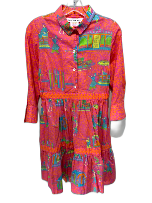 Gretchen Scott Size XS Cotton Long Sleeve All Over Print Sheer Buttons Dress Cotton / XS