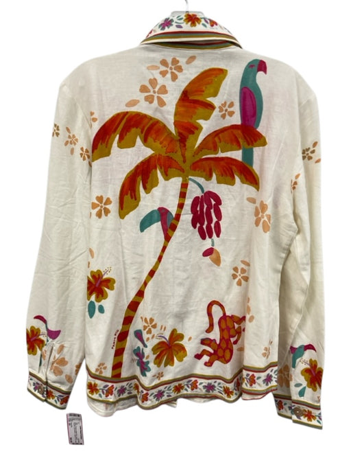 Farm Rio Size XS White, Orange & Multi Print Linen & Viscose Long Sleeve Top White, Orange & Multi Print / XS