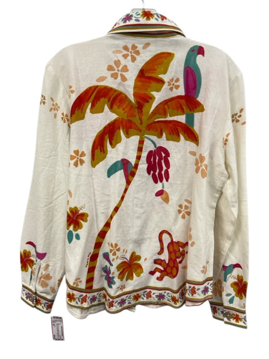 Farm Rio Size XS White, Orange & Multi Print Linen & Viscose Long Sleeve Top White, Orange & Multi Print / XS