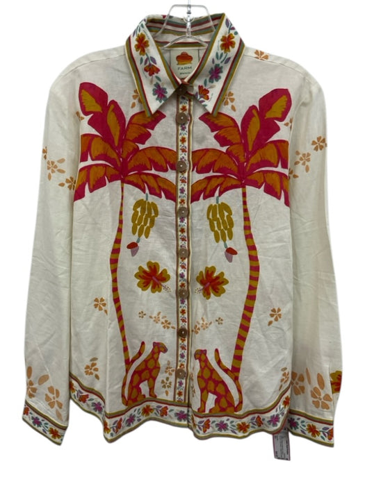 Farm Rio Size XS White, Orange & Multi Print Linen & Viscose Long Sleeve Top White, Orange & Multi Print / XS