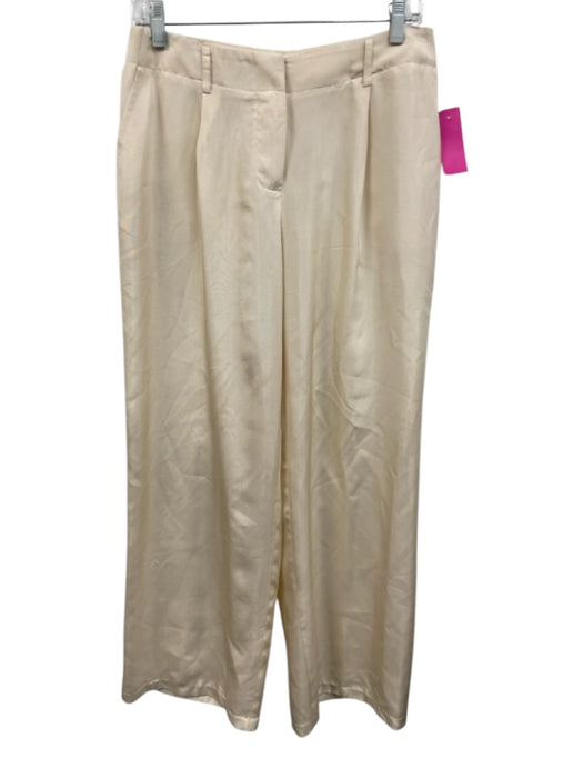 J. McLaughlin Size M / 10 Cream White Silk Wide Leg Zip & Hook Closure Pants Cream White / M / 10