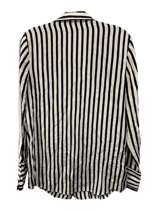 Frame Size S Cream White & Black Silk Striped Long Sleeve Button Up Shirt Top Cream White & Black / S
