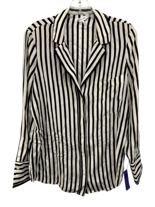 Frame Size S Cream White & Black Silk Striped Long Sleeve Button Up Shirt Top Cream White & Black / S