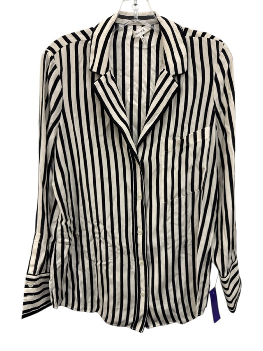 Frame Size S Cream White & Black Silk Striped Long Sleeve Button Up Shirt Top Cream White & Black / S