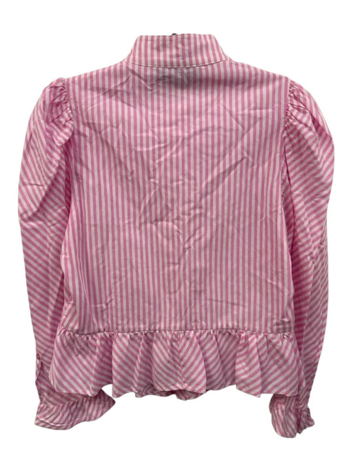 Buru Size XS Pink & White Cotton Striped Long Sleeve Button Up Ruffle Detail Top Pink & White / XS