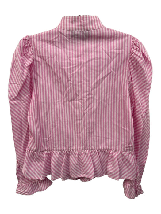 Buru Size XS Pink & White Cotton Striped Long Sleeve Button Up Ruffle Detail Top Pink & White / XS
