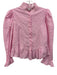 Buru Size XS Pink & White Cotton Striped Long Sleeve Button Up Ruffle Detail Top Pink & White / XS