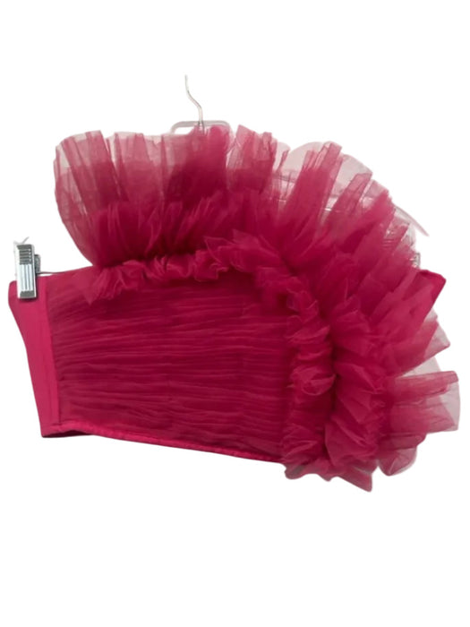 RANNA GILL Size S Hot pink Nylon Strapless Gathered Pleating Mesh Ruffle Top Hot pink / S