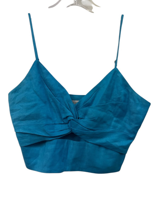 Ramy Brook Size Est S Blue Linen Blend Spaghetti Strap Twist Detail Cutout Top Blue / Est S