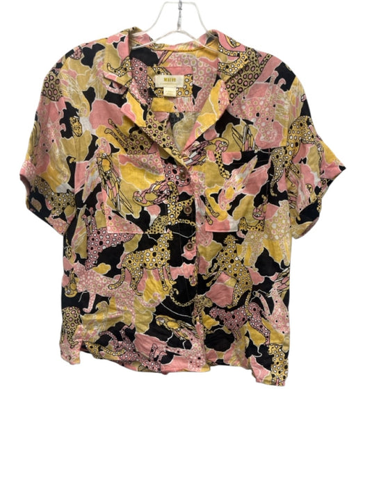 Maeve by ANTHROPOLGIE Size x-small Black, Yellow & Pink Linen Flora & Fauna Top Black, Yellow & Pink / x-small