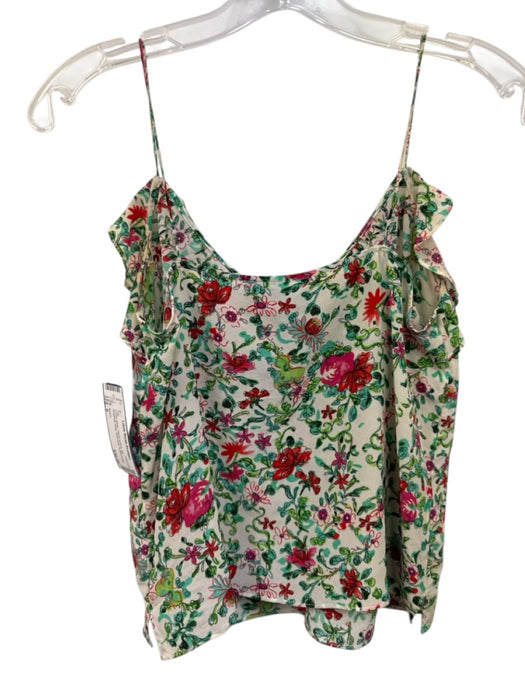 Saloni Size 6 Cream White, Green & Red Silk Spaghetti Strap Botanical Top Cream White, Green & Red / 6