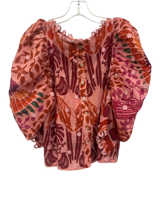 Farm Rio Size XS Pink, orange & red Cotton Flora & Fauna Floral Applique Top Pink, orange & red / XS