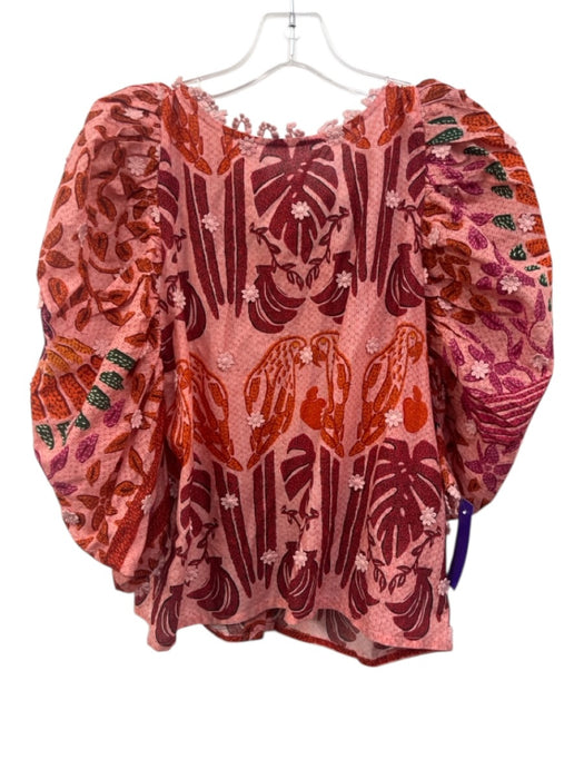 Farm Rio Size XS Pink, orange & red Cotton Flora & Fauna Floral Applique Top Pink, orange & red / XS