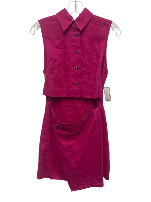 Hevron Size S Magenta Pink Linen Sleeveless Cutout Button Front Dress Magenta Pink / S