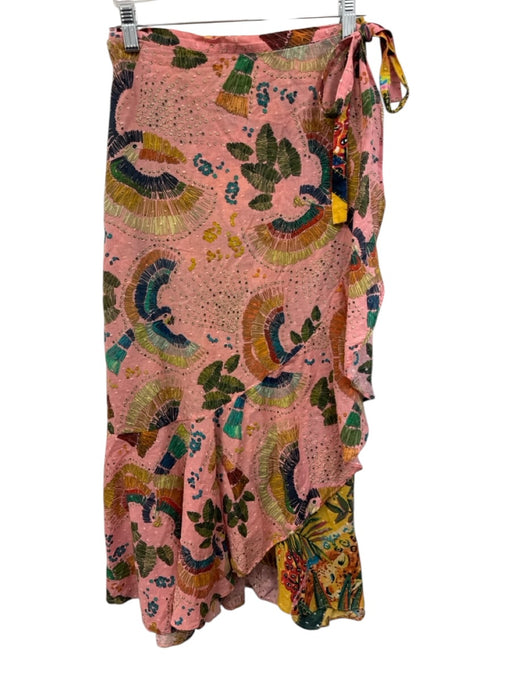 Farm Rio Size S Pink, Yellow & Multi Print Cotton Flora & Fauna Wrap Midi Skirt Pink, Yellow & Multi Print / S