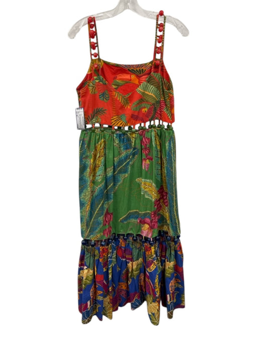 Farm Rio Size XS Red & Multi Cotton Botanical Bead Detail Sleeveless Dress Red & Multi / XS