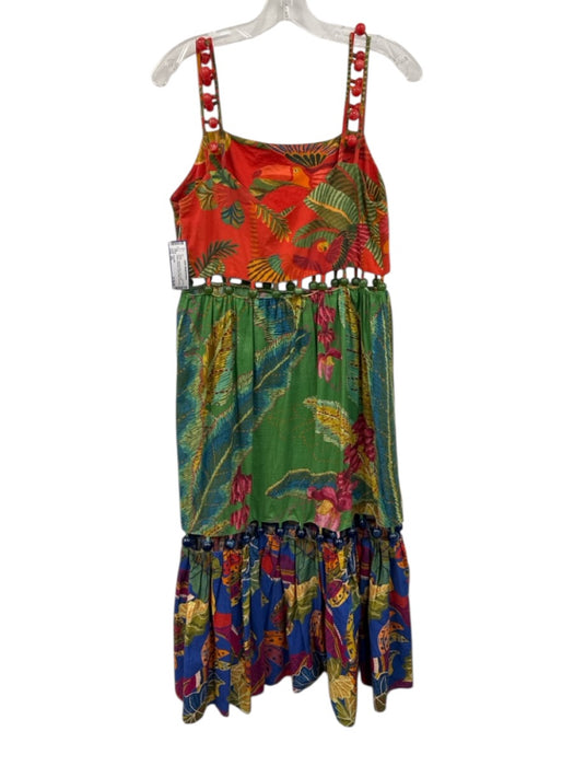 Farm Rio Size XS Red & Multi Cotton Botanical Bead Detail Sleeveless Dress Red & Multi / XS