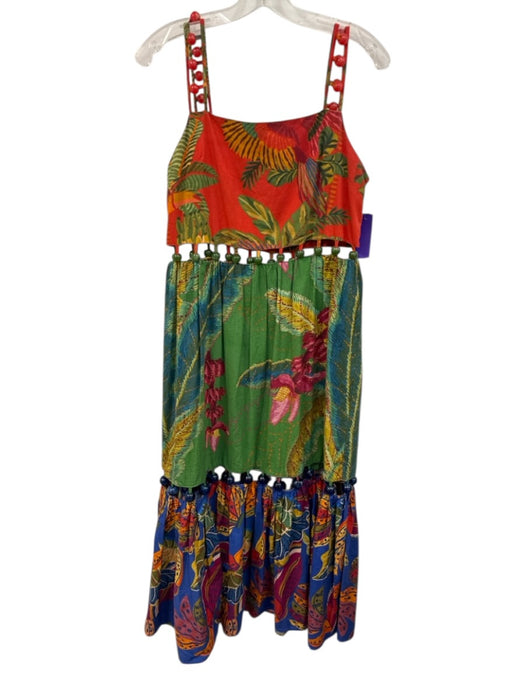 Farm Rio Size XS Red & Multi Cotton Botanical Bead Detail Sleeveless Dress Red & Multi / XS