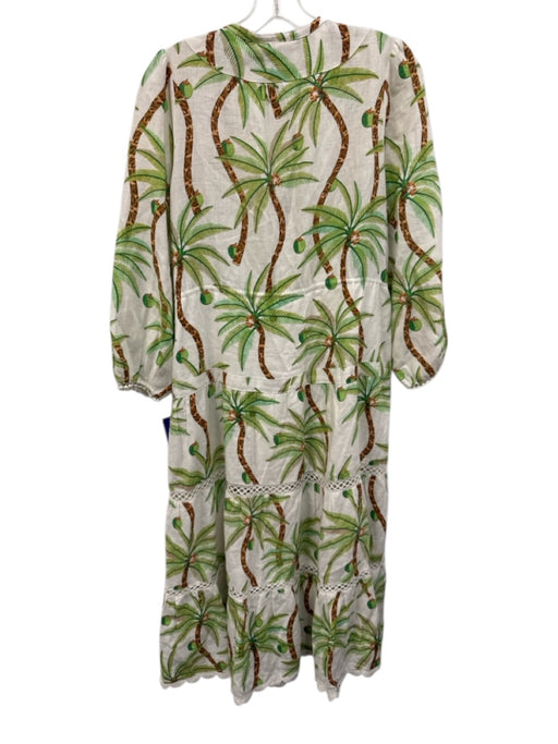Farm Rio Size S Cream White, Green & Brown Linen Palm Tree Print Dress Cream White, Green & Brown / S