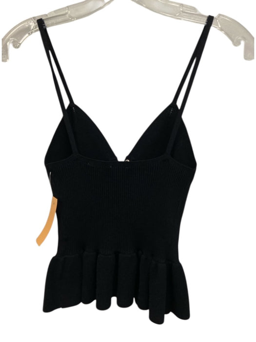 Sandro Size XS Black Viscose & Polyamide Rib Knit Spaghetti Strap Lace Up Top Black / XS