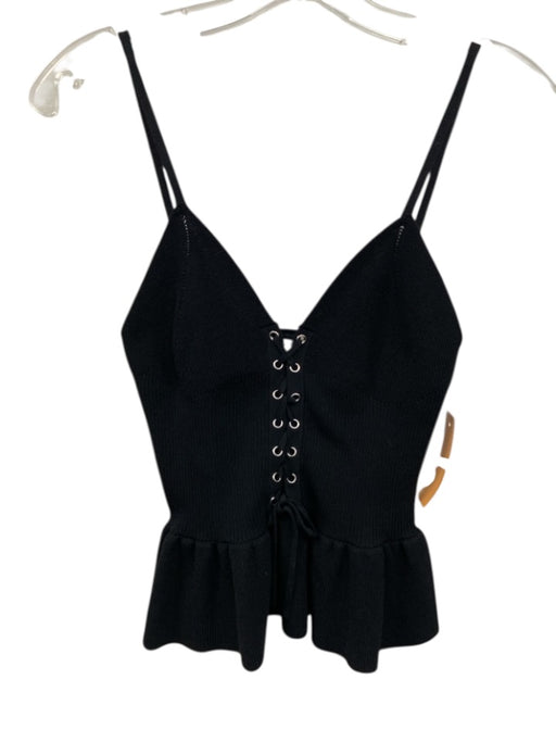 Sandro Size XS Black Viscose & Polyamide Rib Knit Spaghetti Strap Lace Up Top Black / XS