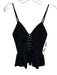 Sandro Size XS Black Viscose & Polyamide Rib Knit Spaghetti Strap Lace Up Top Black / XS