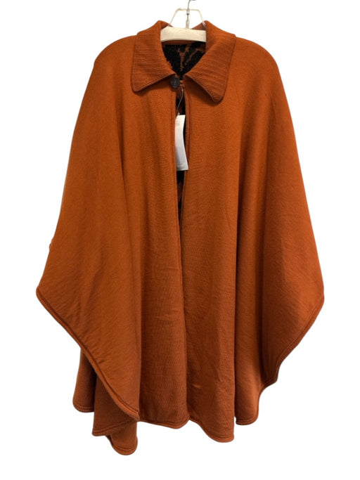 Jean-Louis Scherrer Burnt Orange & Black Knit Tiger Stripe 1 Button Wrap Poncho Burnt Orange & Black / One Size