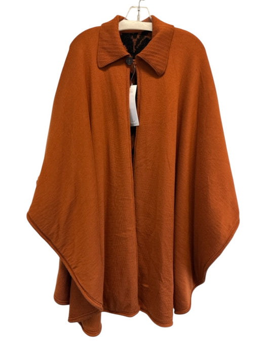 Jean-Louis Scherrer Burnt Orange & Black Knit Tiger Stripe 1 Button Wrap Poncho Burnt Orange & Black / One Size