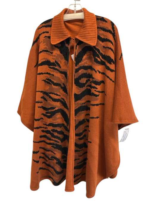 Jean-Louis Scherrer Burnt Orange & Black Knit Tiger Stripe 1 Button Wrap Poncho Burnt Orange & Black / One Size