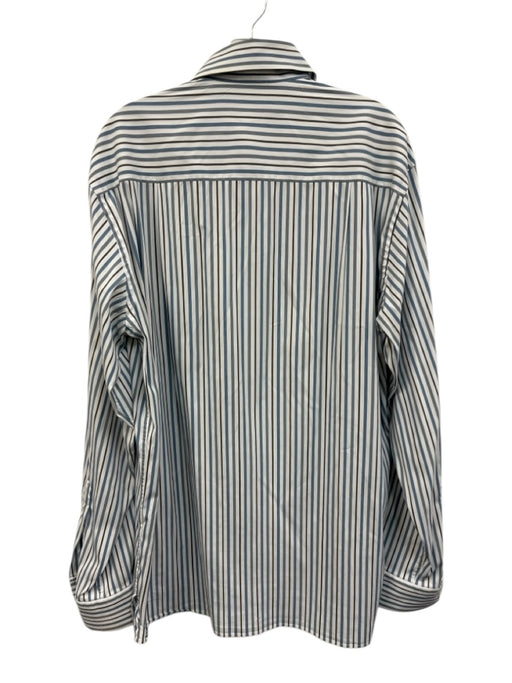 Zegna Size L White & Blue Cotton Striped Button up Men's Long Sleeve Shirt White & Blue / L