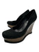 Fendi Shoe Size 37 Black & Bronze Leather Upper Suede Logo Square Toe Wedges Black & Bronze / 37