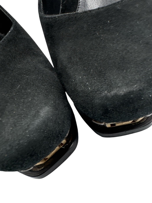 Fendi Shoe Size 37 Black & Bronze Leather Upper Suede Logo Square Toe Wedges Black & Bronze / 37