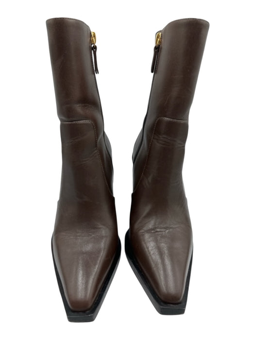 Larroude Shoe Size 7 Dark Brown Leather Pointed Toe Block Heel Ankle Booties Dark Brown / 7