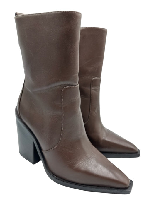 Larroude Shoe Size 7 Dark Brown Leather Pointed Toe Block Heel Ankle Booties Dark Brown / 7
